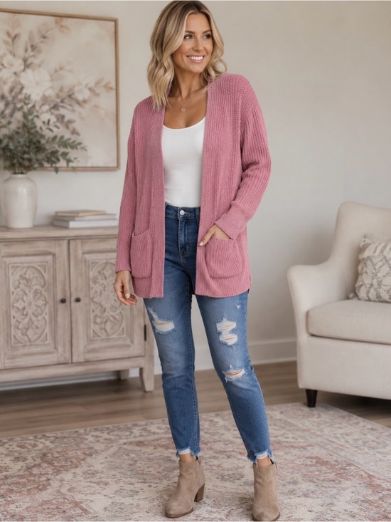 Madewell Sweaters - Madewell dusty rose long sleeve open ribbed cardigan with pockets